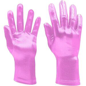 Women's Pink Shiny Metallic Wrist Gloves Cosplay Halloween Costume Accessories